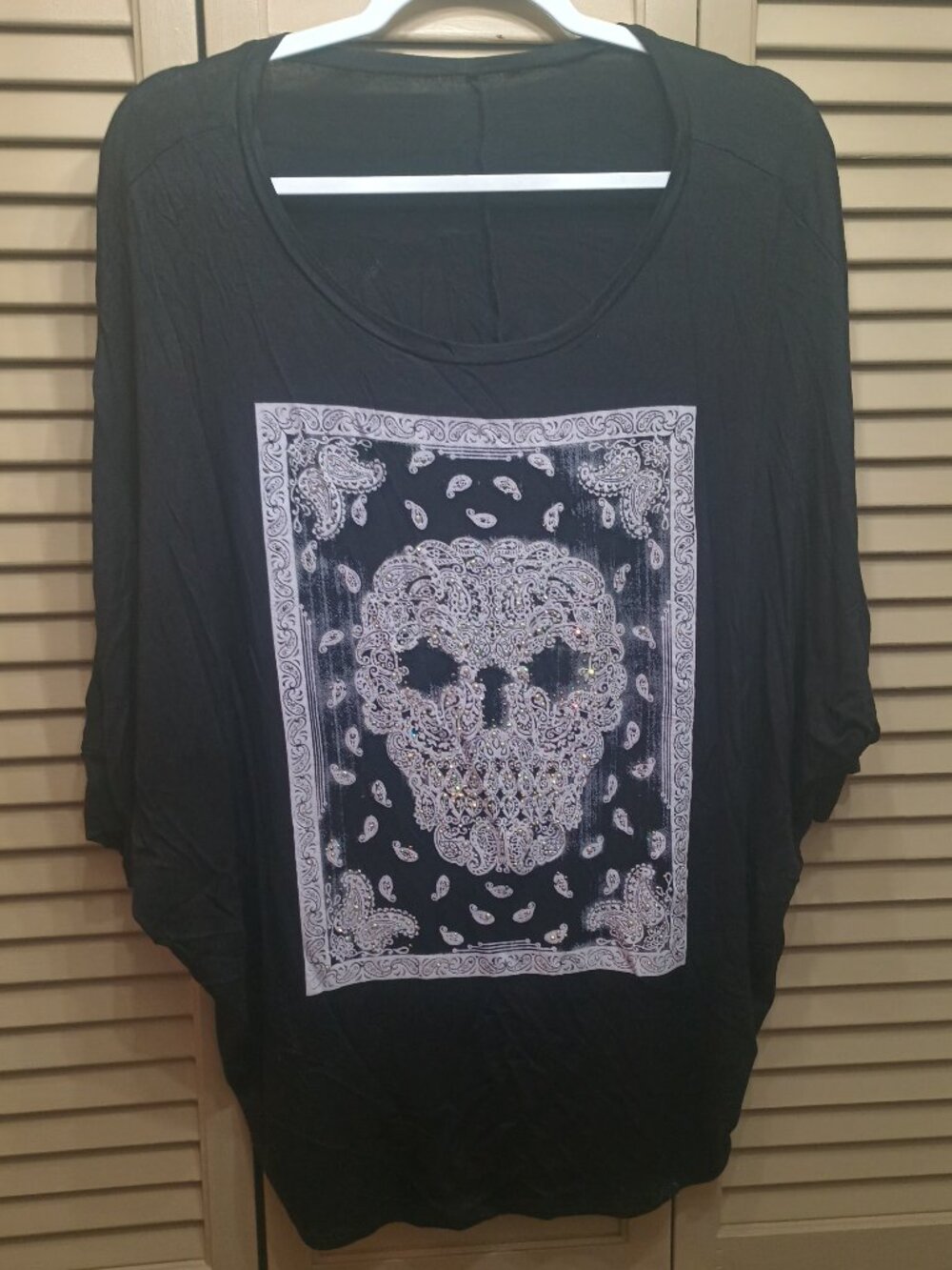 Vocal USA Black Bandana Skull Rhinestone Short Sleeve T-SHIRT XL